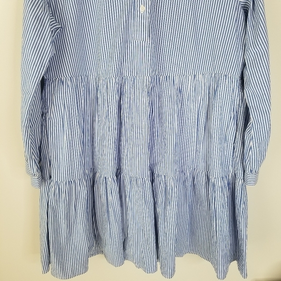 J. Crew Striped Stretch Cotton Poplin Tiered Button Front Dress M Blue White - Picture 15 of 16